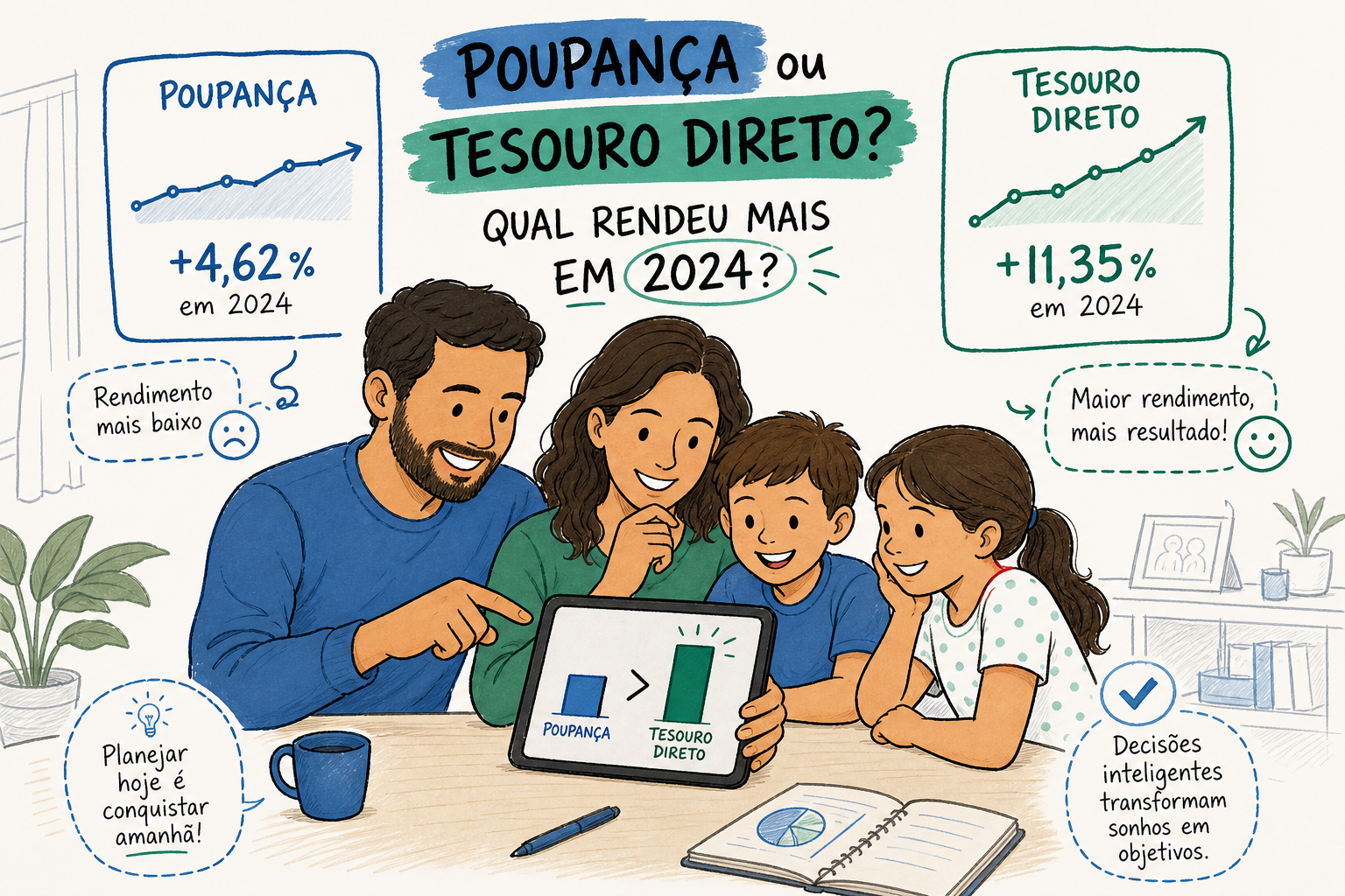 poupana ou tesouro direto qual rendeu mais em 2024
